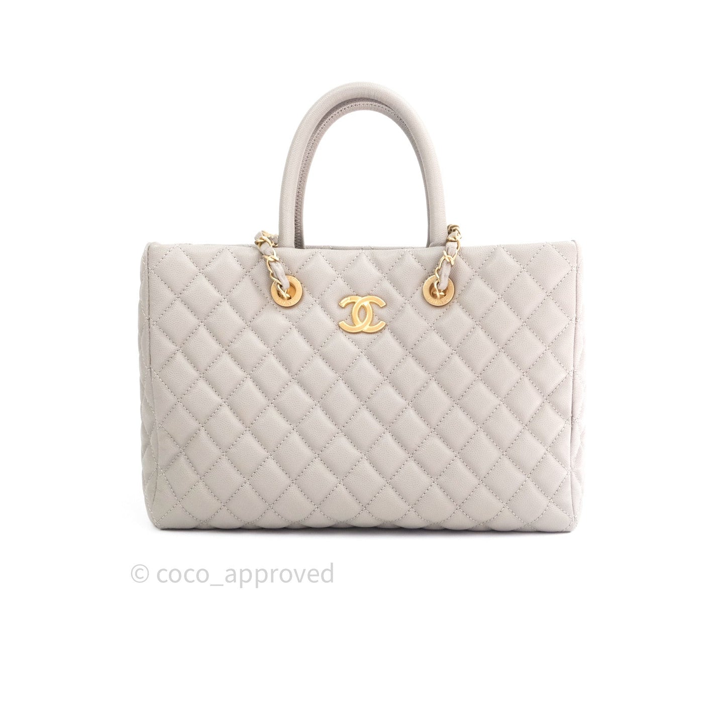 Chanel Quilted Medium Coco Handle Shopping Tote Grey Caviar Gold Hardware