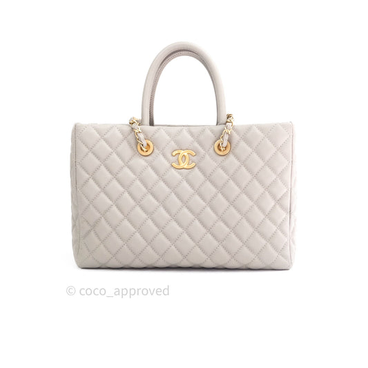 Chanel Quilted Medium Coco Handle Shopping Tote Grey Caviar Gold Hardware