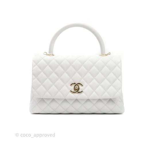 Chanel Small Coco Handle Quilted Light Grey Light Gold Hardware
