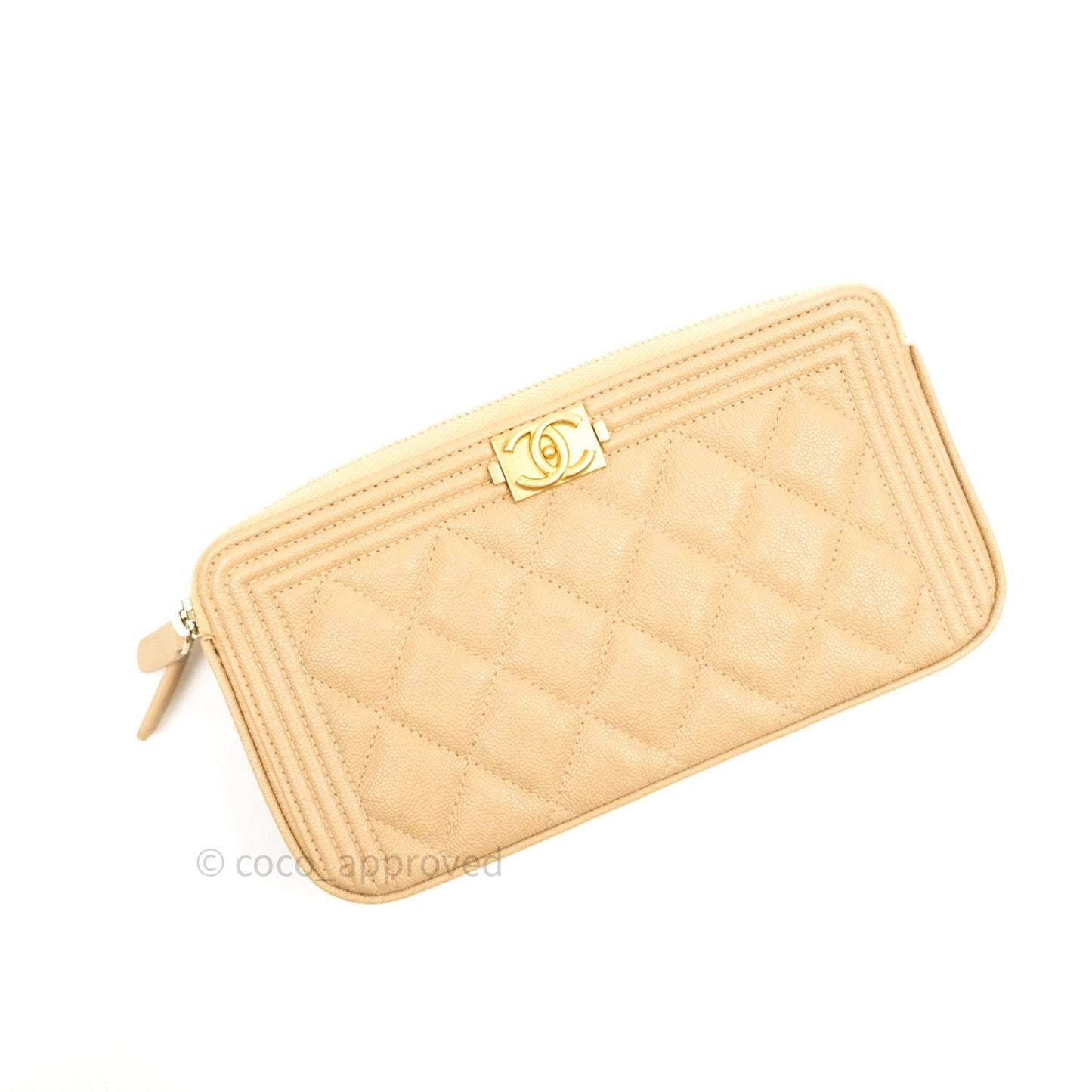 Chanel Boy Beige Quilted Caviar Clutch on Chain Gold Hardware