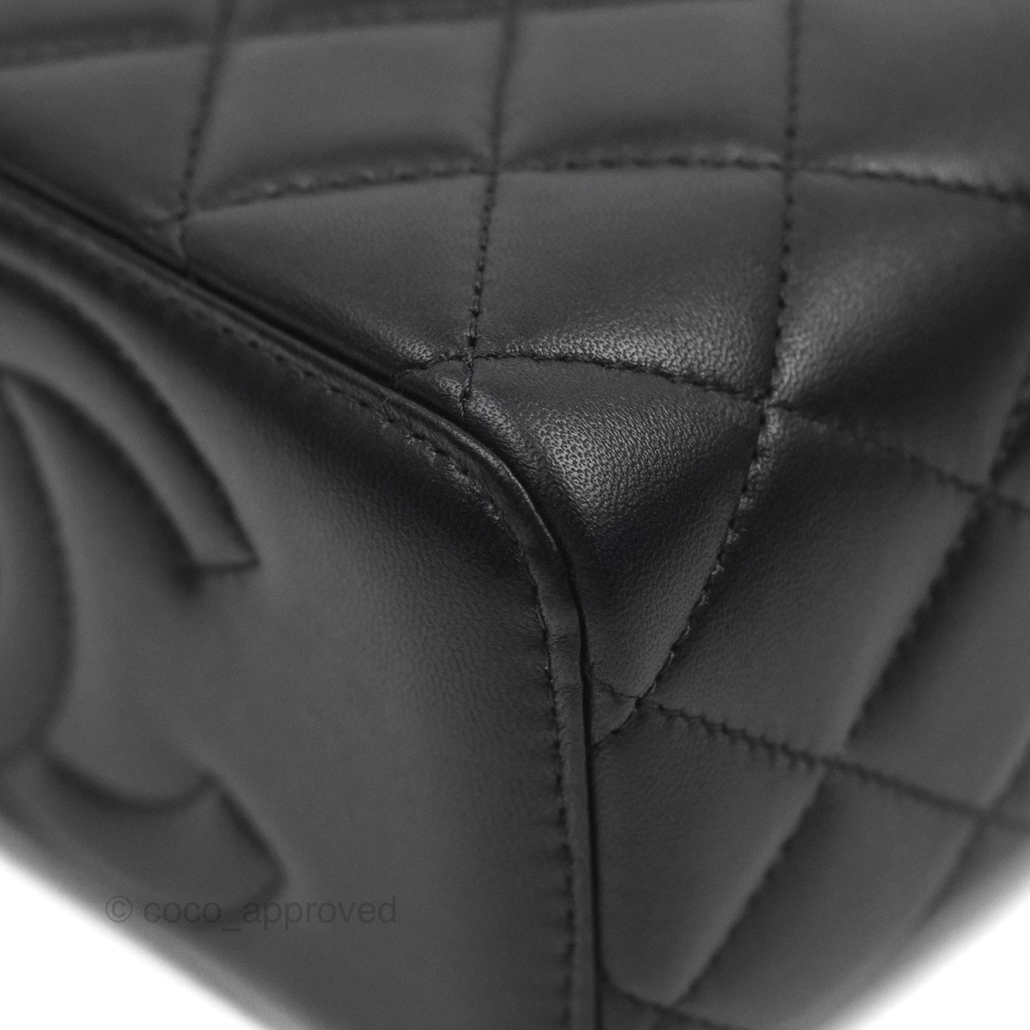 Chanel Vanity Rectangular Metal Top Handle Black Lambskin Aged Gold Hardware 22B