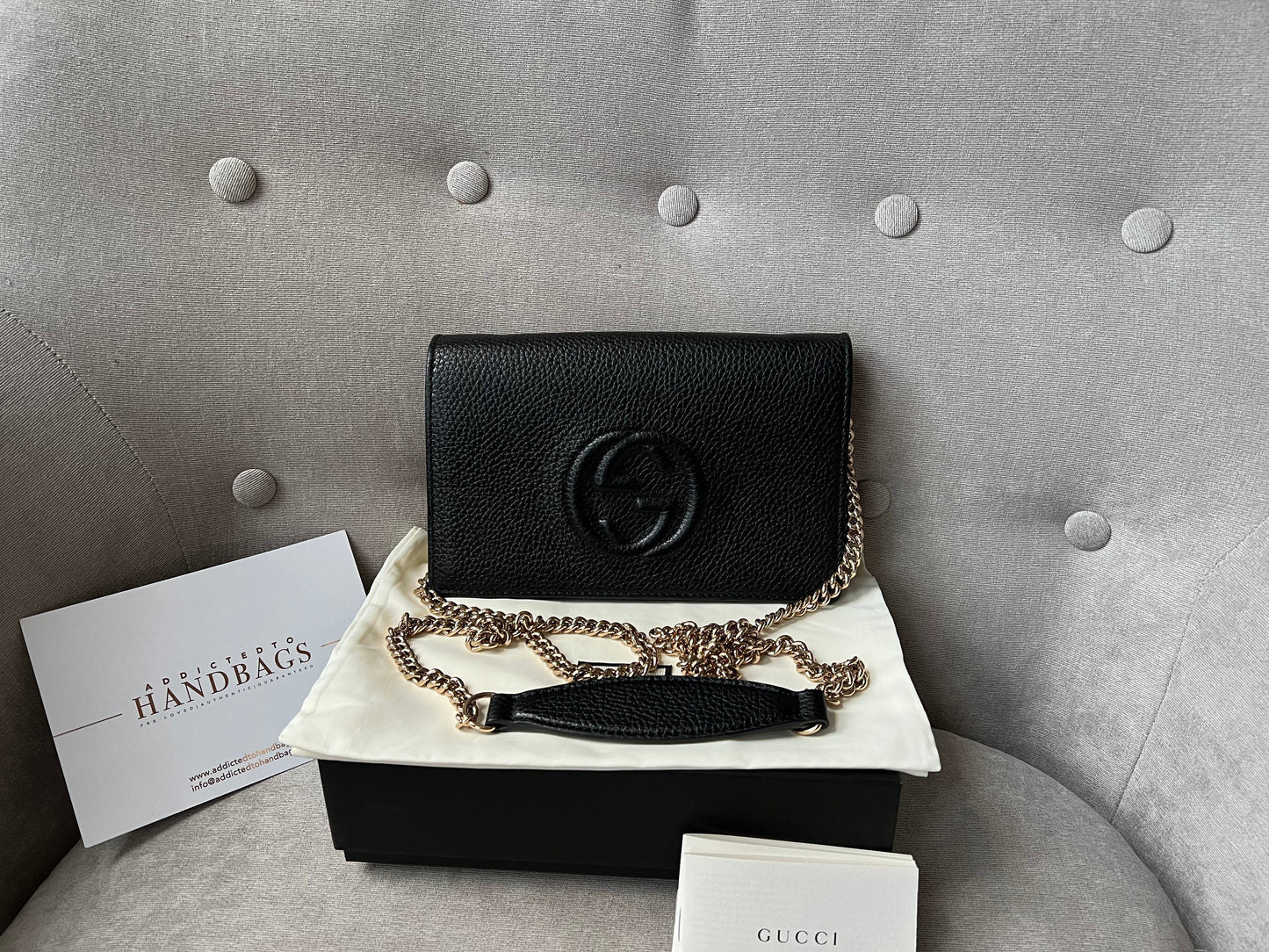 Luxury Gucci Trending 2025 Black Soho Chain Wallet
