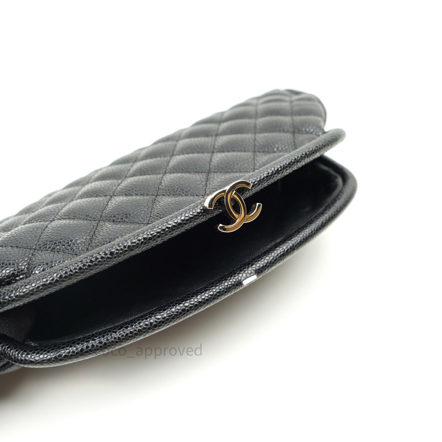 Chanel Quilted Timeless Kisslock Clutch Black Caviar Silver Hardware
