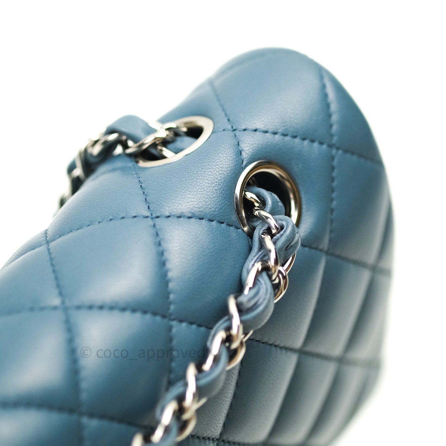Chanel Classic M/L Lambskin Medium Double Flap Teal Blue Silver Hardware
