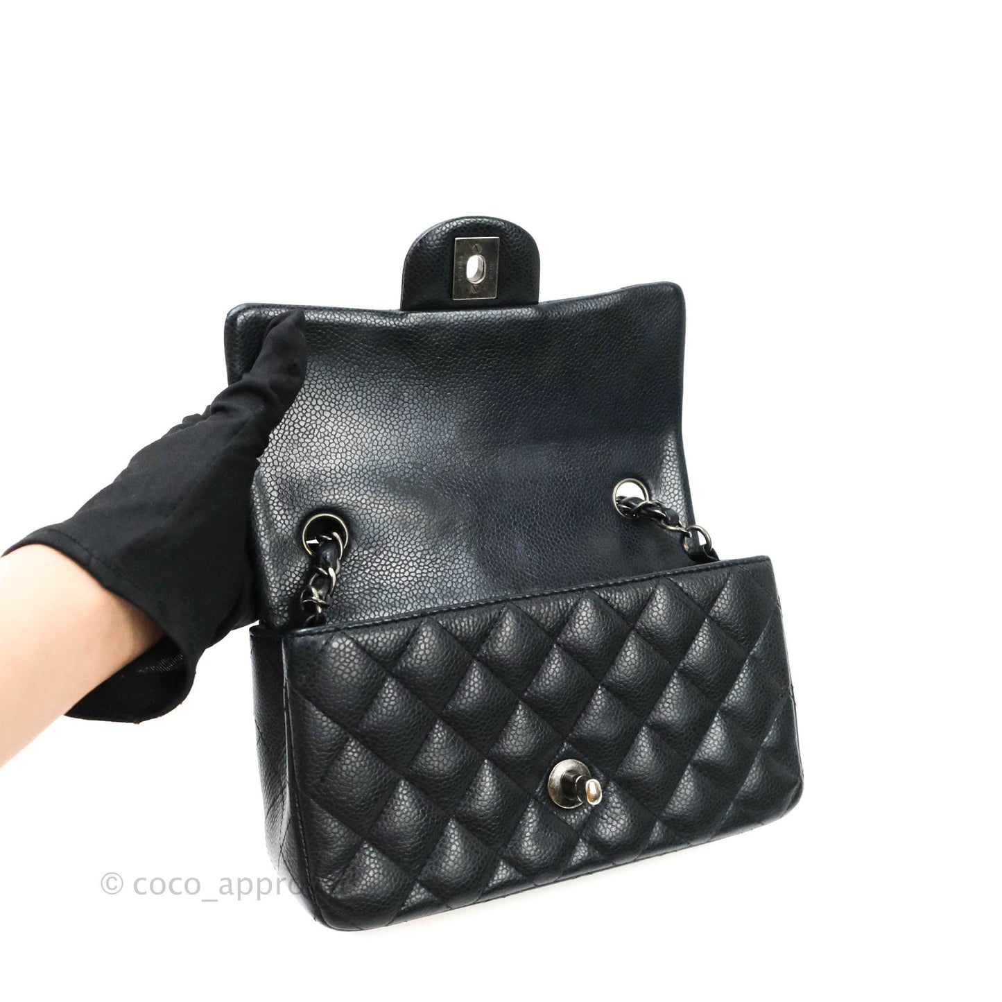 Chanel Quilted Mini Rectangular Very Dark Navy (Look Black) Caviar Ruthenium Hardware