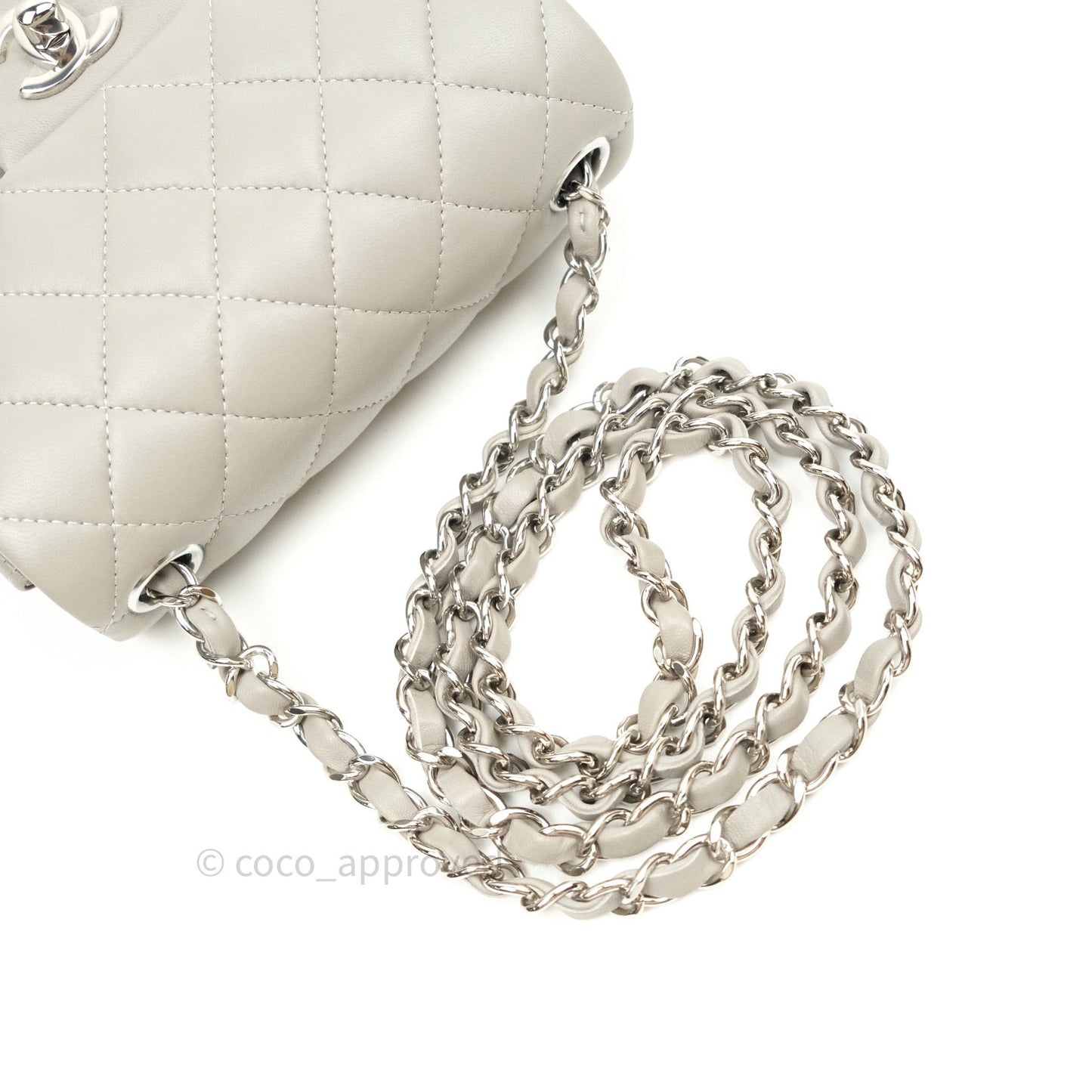 Chanel Mini Square Grey Lambskin Silver Hardware 19B