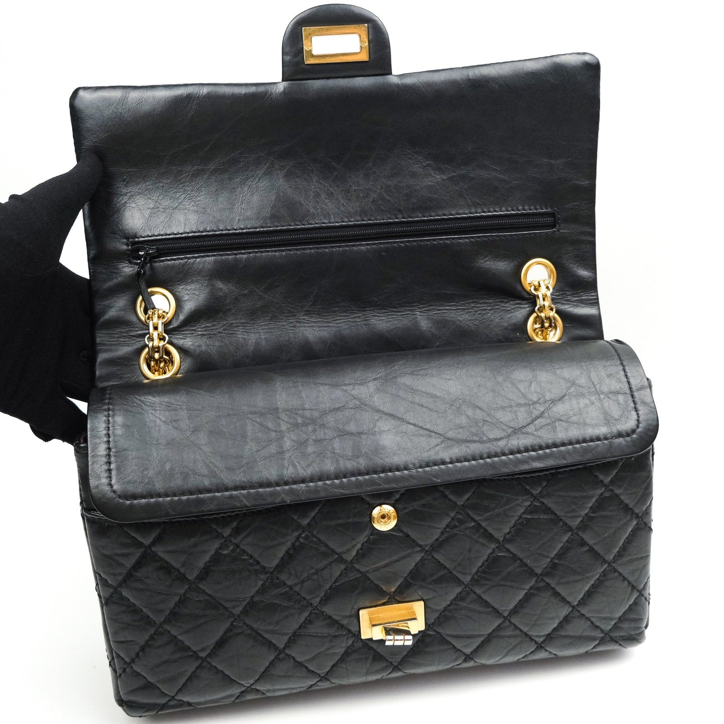 Chanel Reissue Quilted Aged Calfskin Black Gold Hardware 226