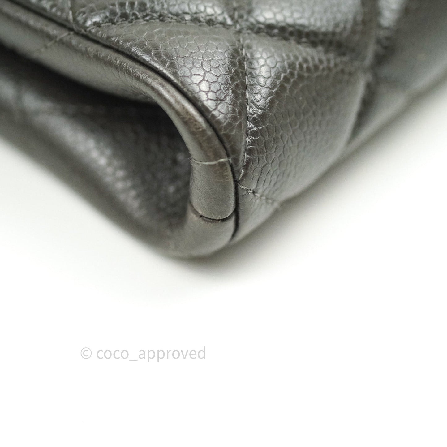 Chanel Quilted Clutch with Chain Dark Grey Caviar Leather Silver Hardware