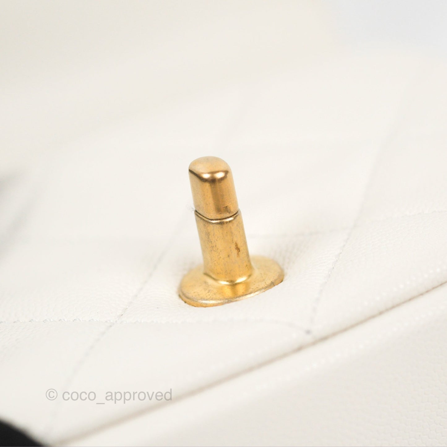 Chanel Mini Flap with Coin Charm White Caviar Aged Gold Hardware 22A