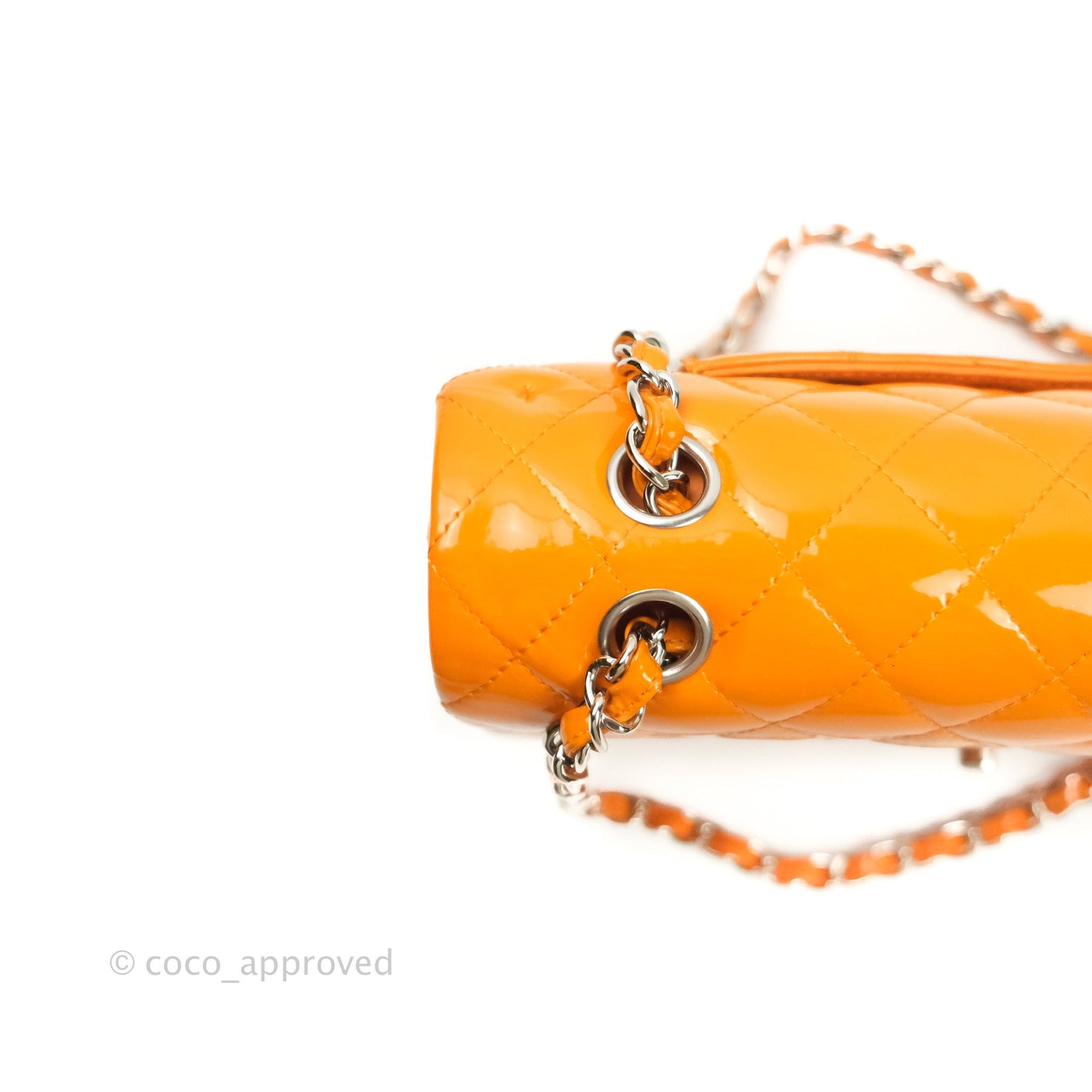 Chanel Classic M/L Medium Double Flap Orange Patent Silver Hardware