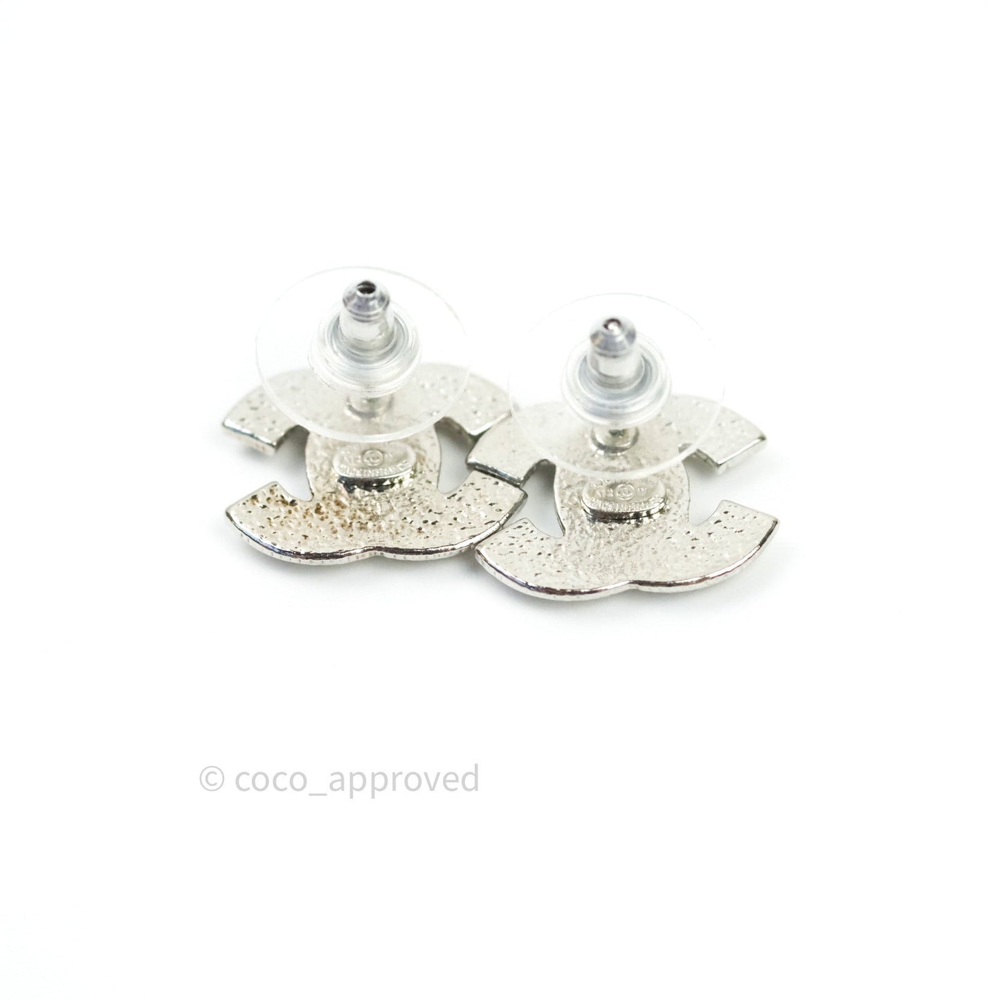 Chanel Crystal CC Earrings Silver Tone