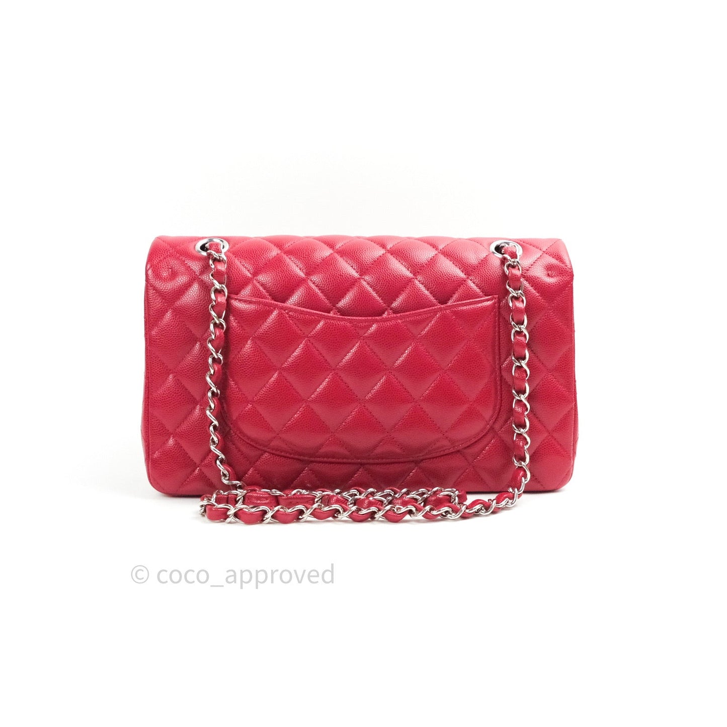 Chanel Classic M/L Medium Double Flap Bag Red Caviar Silver Hardware 18B