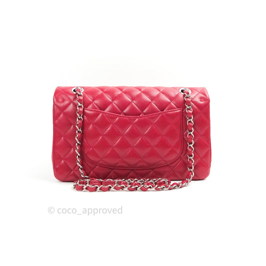 Chanel Classic M/L Medium Double Flap Bag Red Caviar Silver Hardware 18B