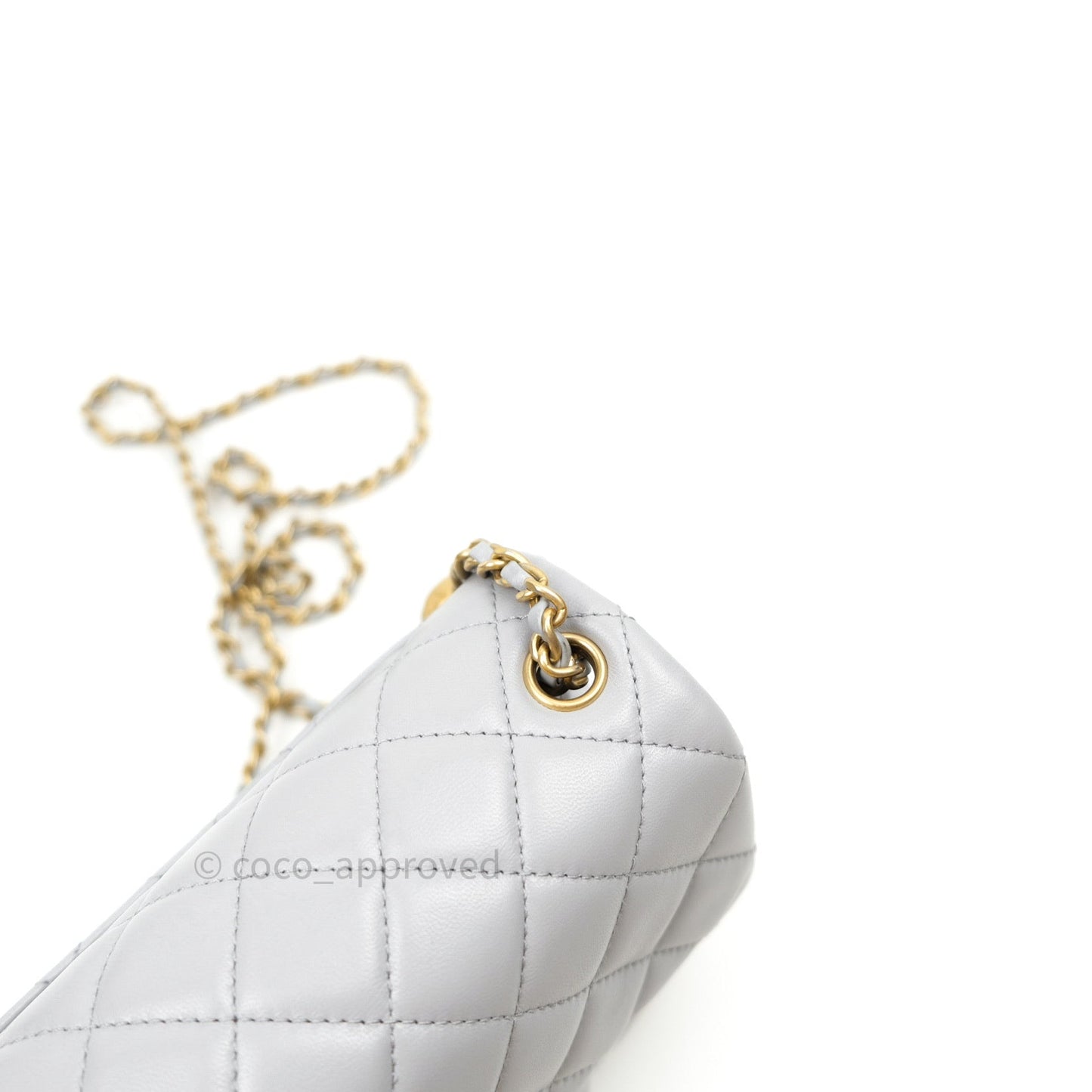 Chanel Mini Square Pearl Crush Quilted Grey Lambskin Gold Hardware