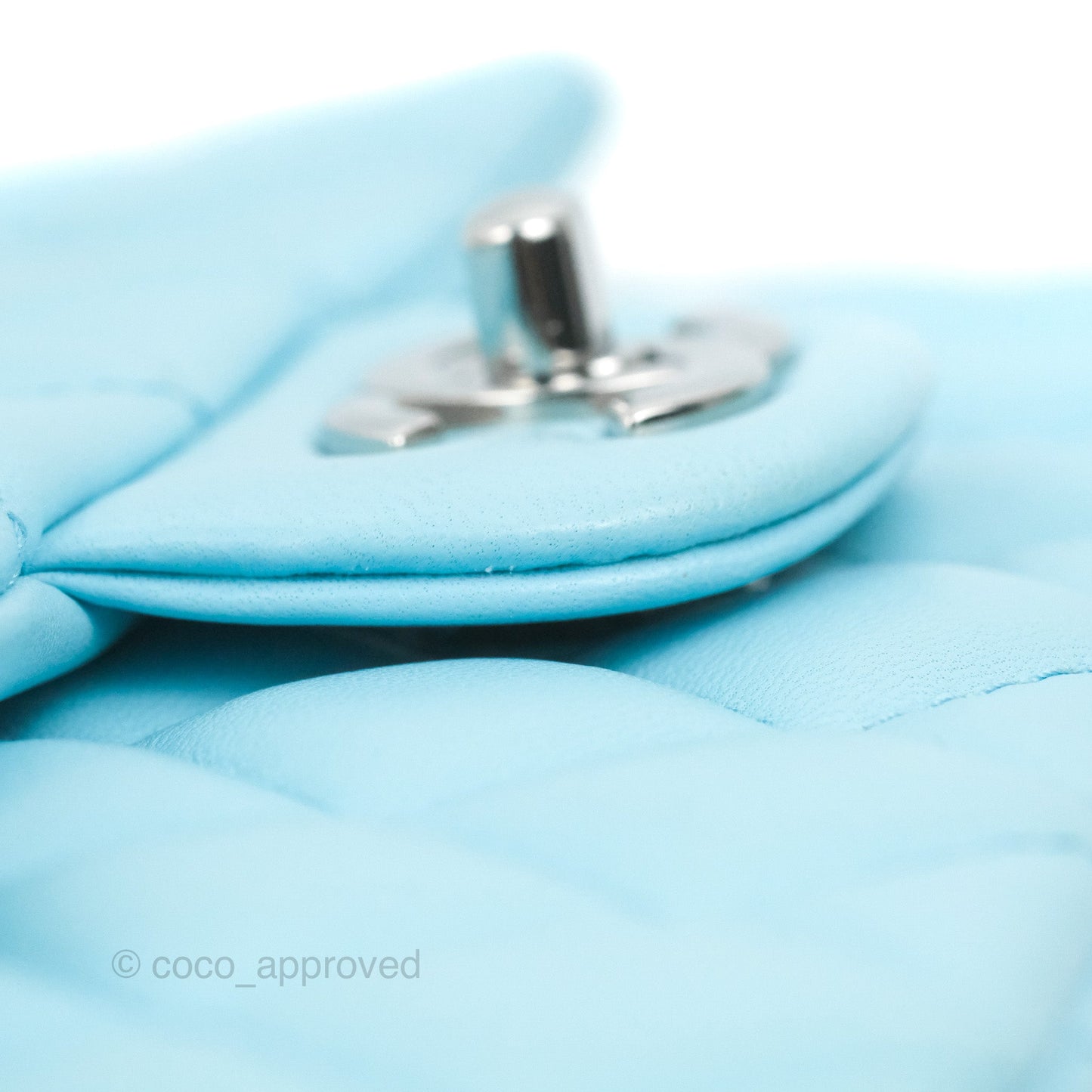 Chanel Quilted Mini Rectangular Flap Light Blue Lambskin Silver Hardware
