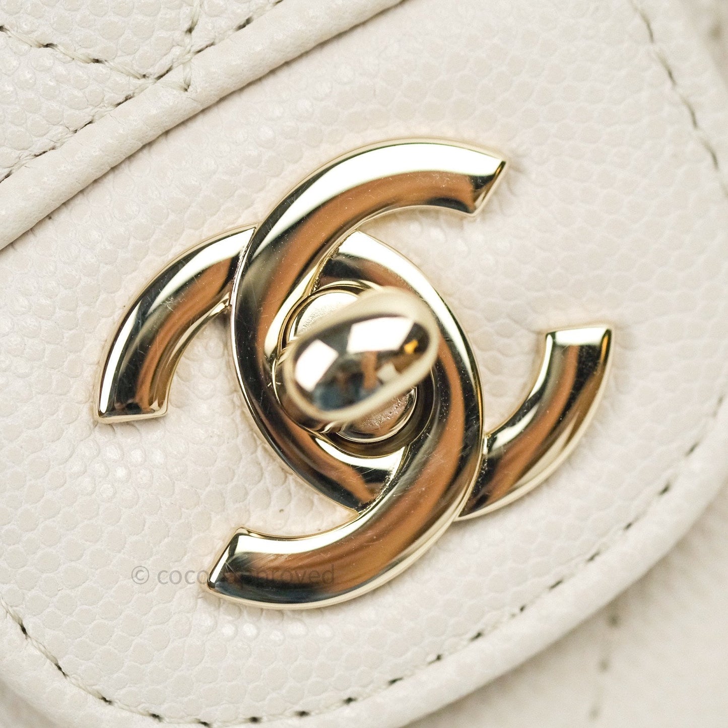 Chanel Classic M/L Medium Double Flap Chevron Ivory Caviar Gold Hardware