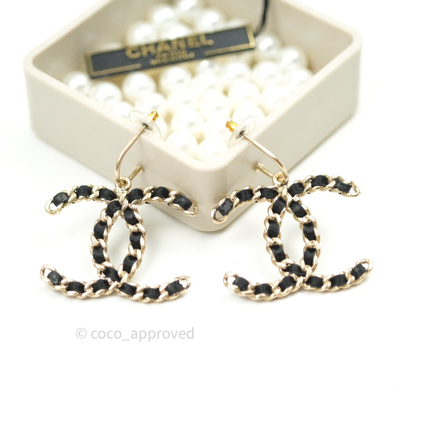 Chanel Satin CC Chain Earrings Light Gold