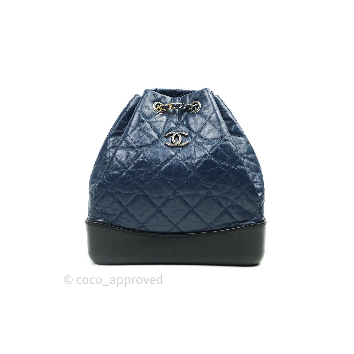 Chanel Gabrielle Backpack Black Aged Calfskin Small Navy Black