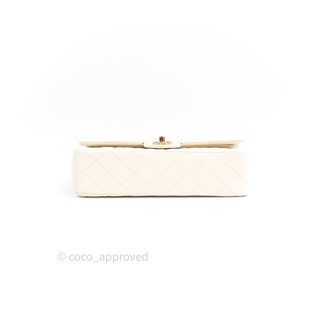 Chanel Classic Double Flap Quilted M/L Ivory Caviar Gold Hardware 17C