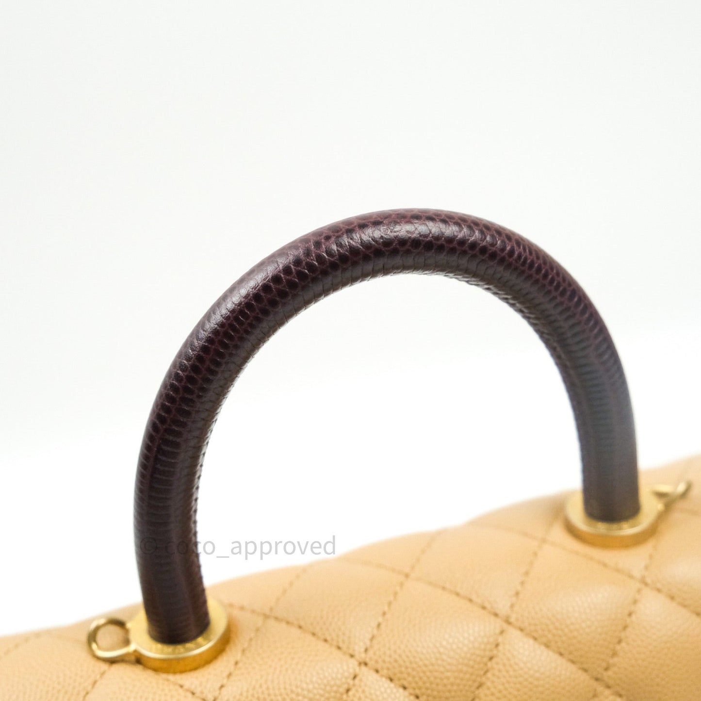 Chanel Mini Coco Handle Quilted Beige Caviar Gold Hardware Lizard Embossed Handle