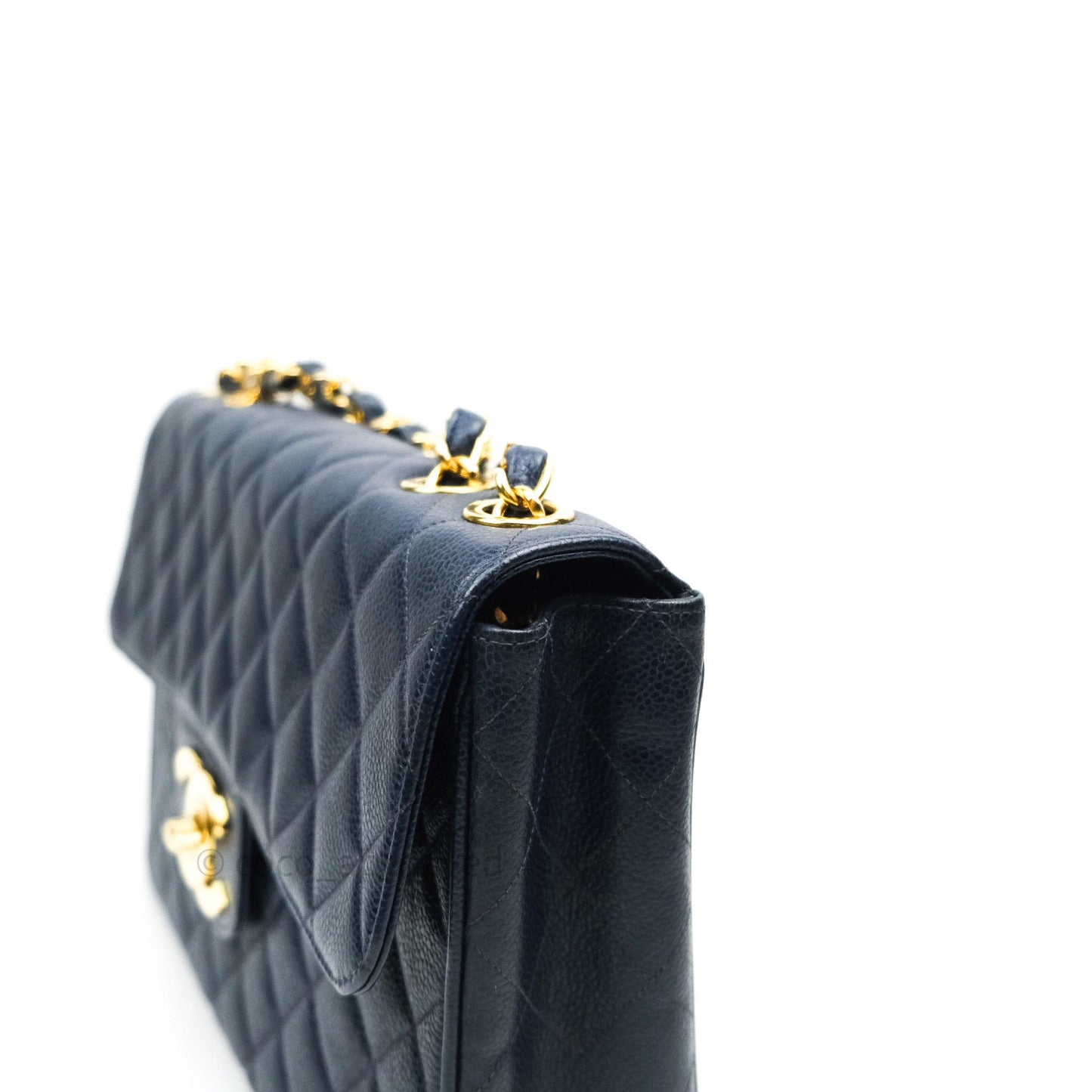 Chanel Vintage XL Jumbo Single Flap Navy Caviar 24K Gold Hardware