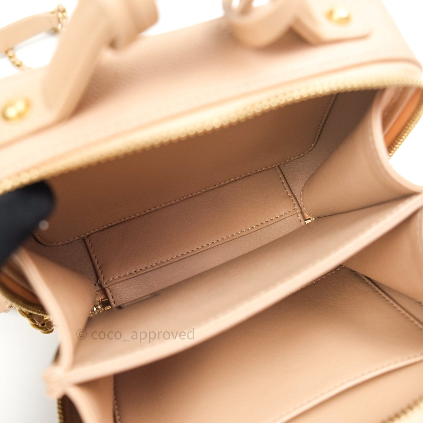 Chanel Quilted Small CC Filigree Vanity Case Beige Beige Caviar