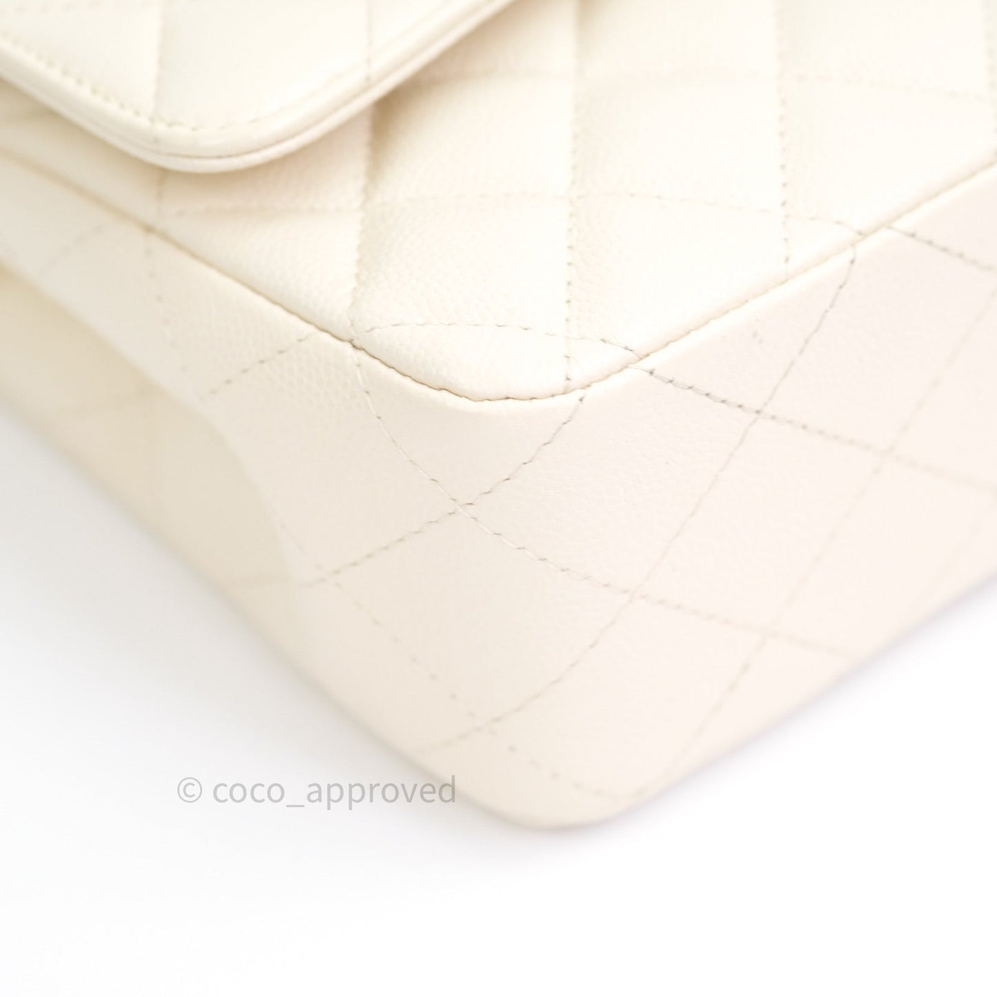 Chanel Classic Double Flap Quilted M/L Ivory Caviar Gold Hardware 17C