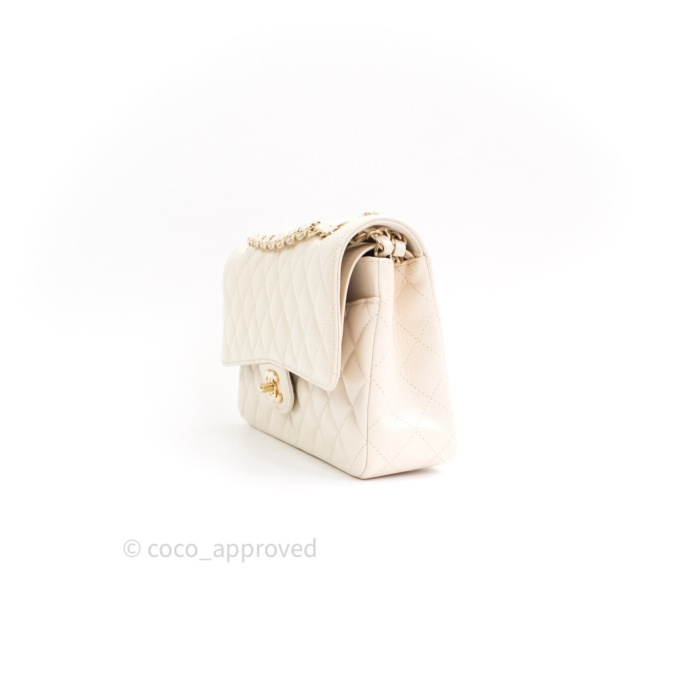 Chanel Classic Double Flap Quilted M/L Ivory Caviar Gold Hardware 17C