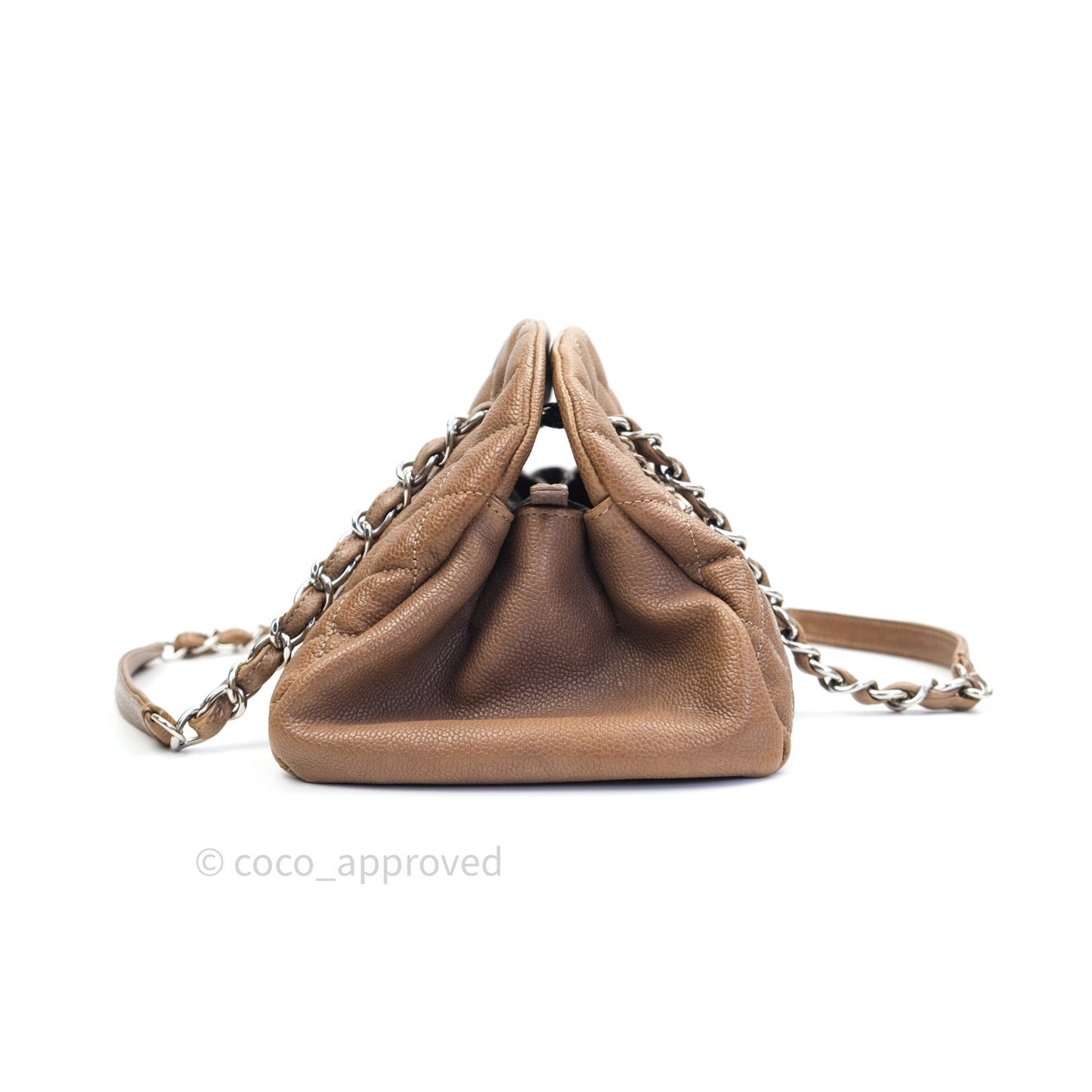 Chanel Mademoiselle Bowling Medium Light Brown Caviar Leather Silver Hardware
