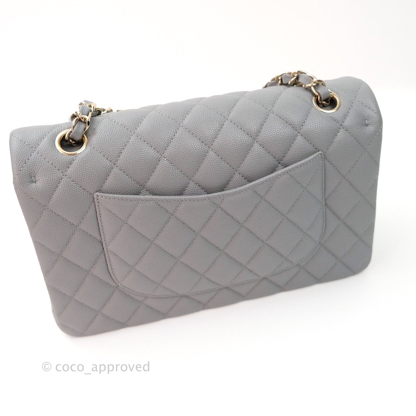 Chanel Classic M/L Medium Double Flap Quilted Grey Caviar Gold Hardware 20C