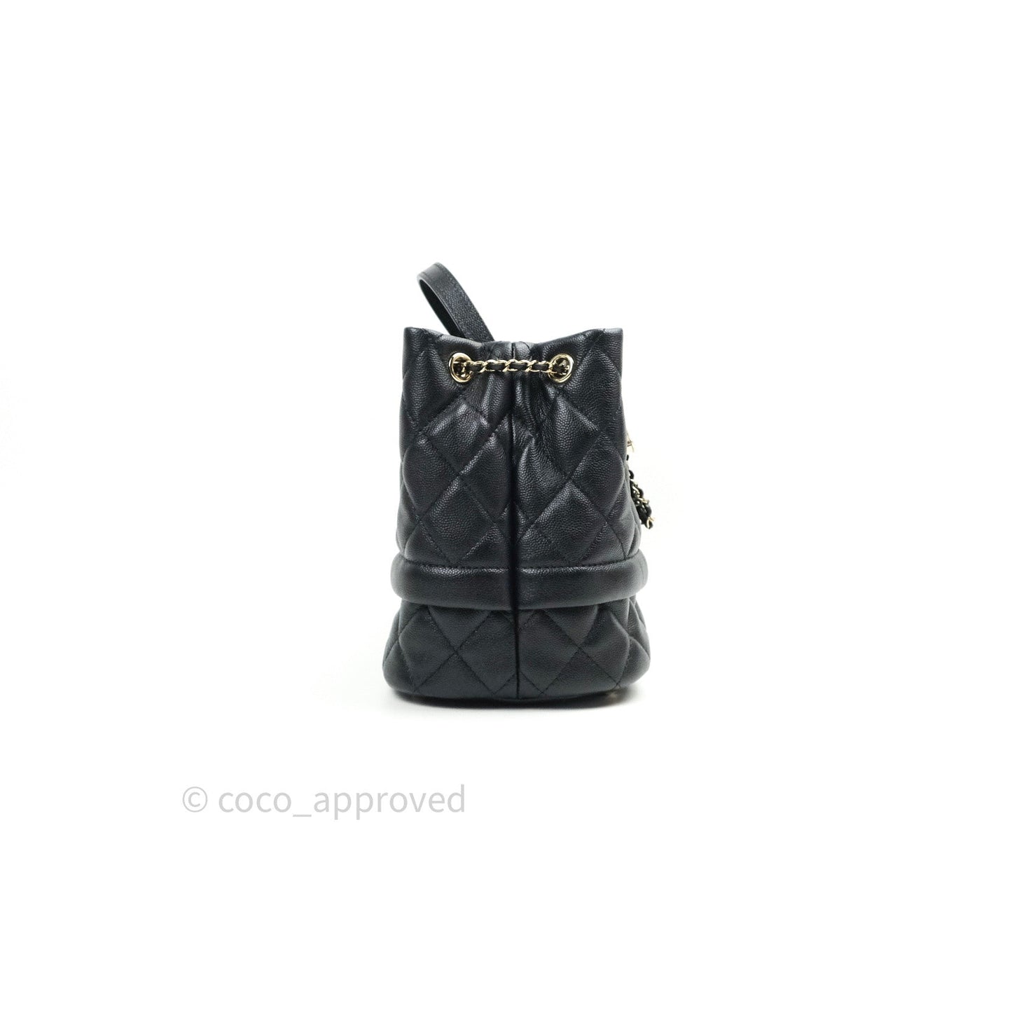 Chanel Caviar Quilted Rolled Up Bucket Drawstring Bag Black Gold Hardware