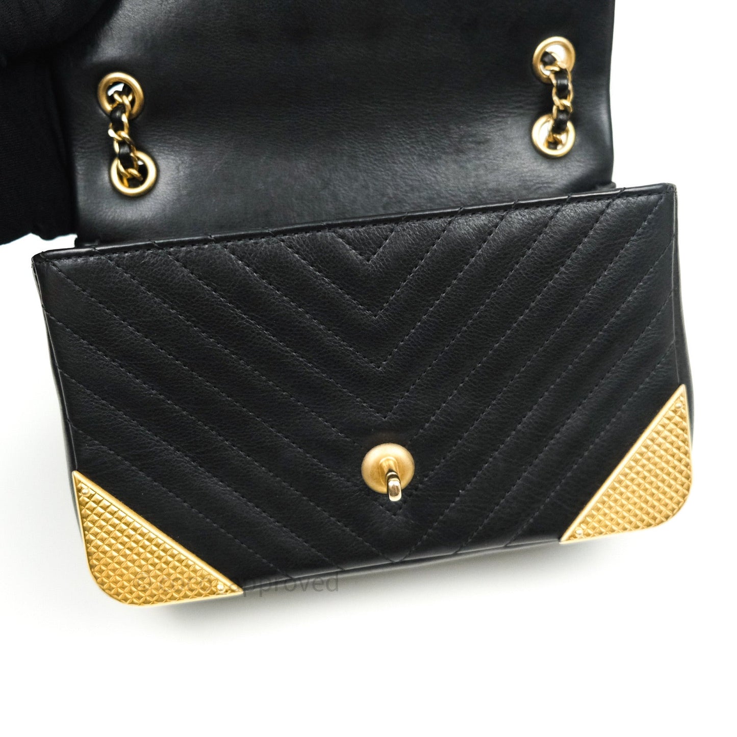 Chanel Chevron Rock The Corner Mini Black Calfskin Gold Hardware 18A