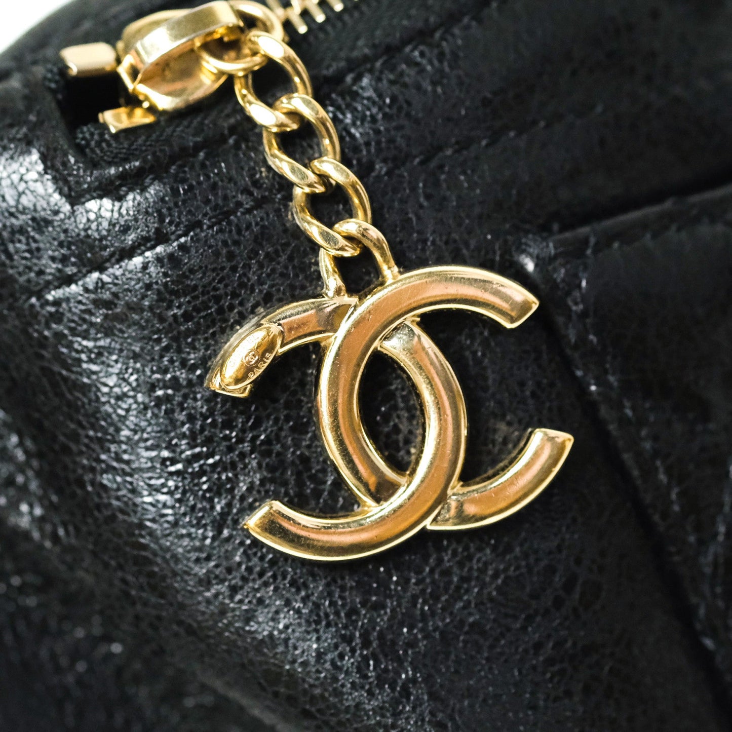 Chanel Black Glazed Calfskin Fanny Pack Belt Bag Gold Hardware