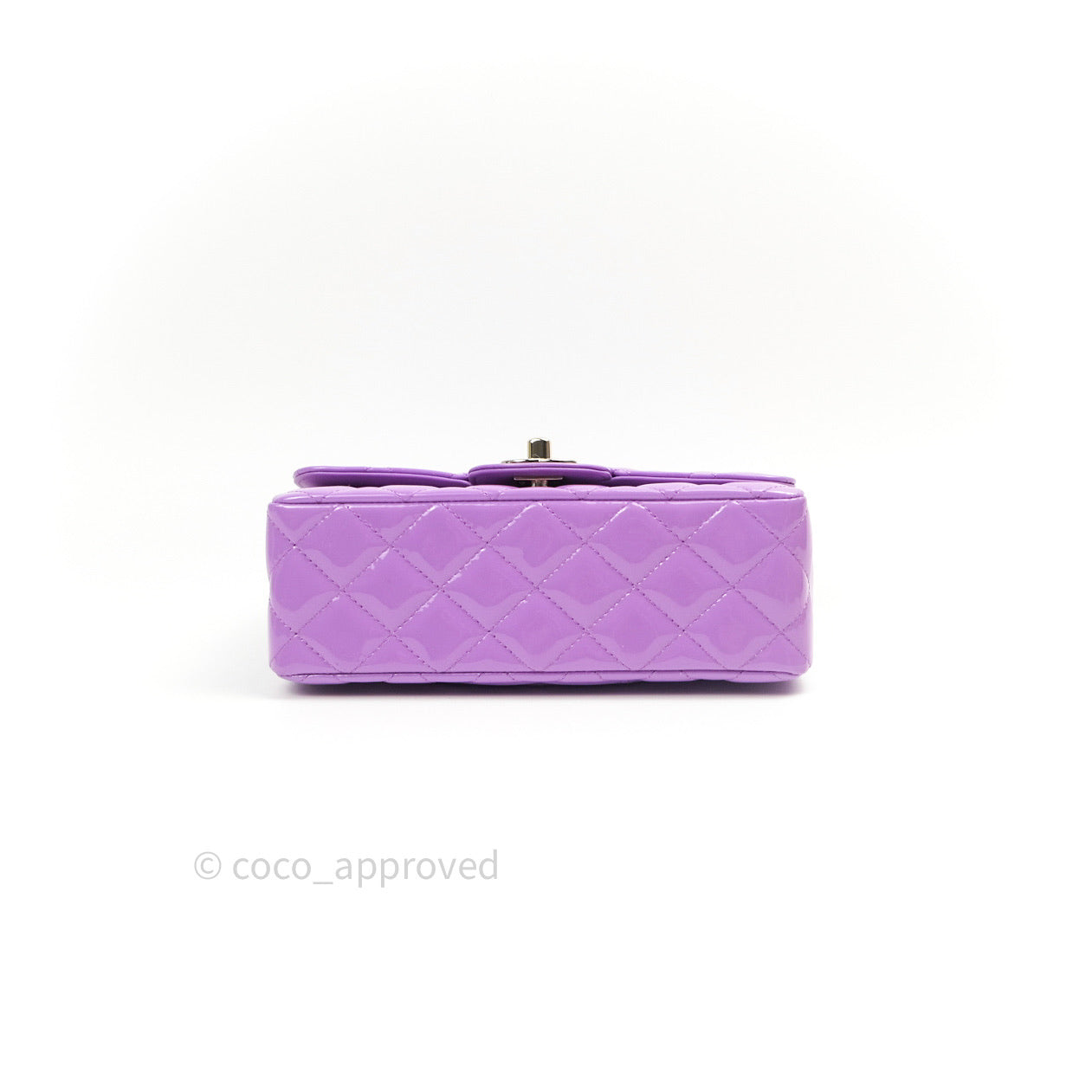 Chanel Quilted Mini Rectangular Purple Patent Leather Light Gold Hardware 20S