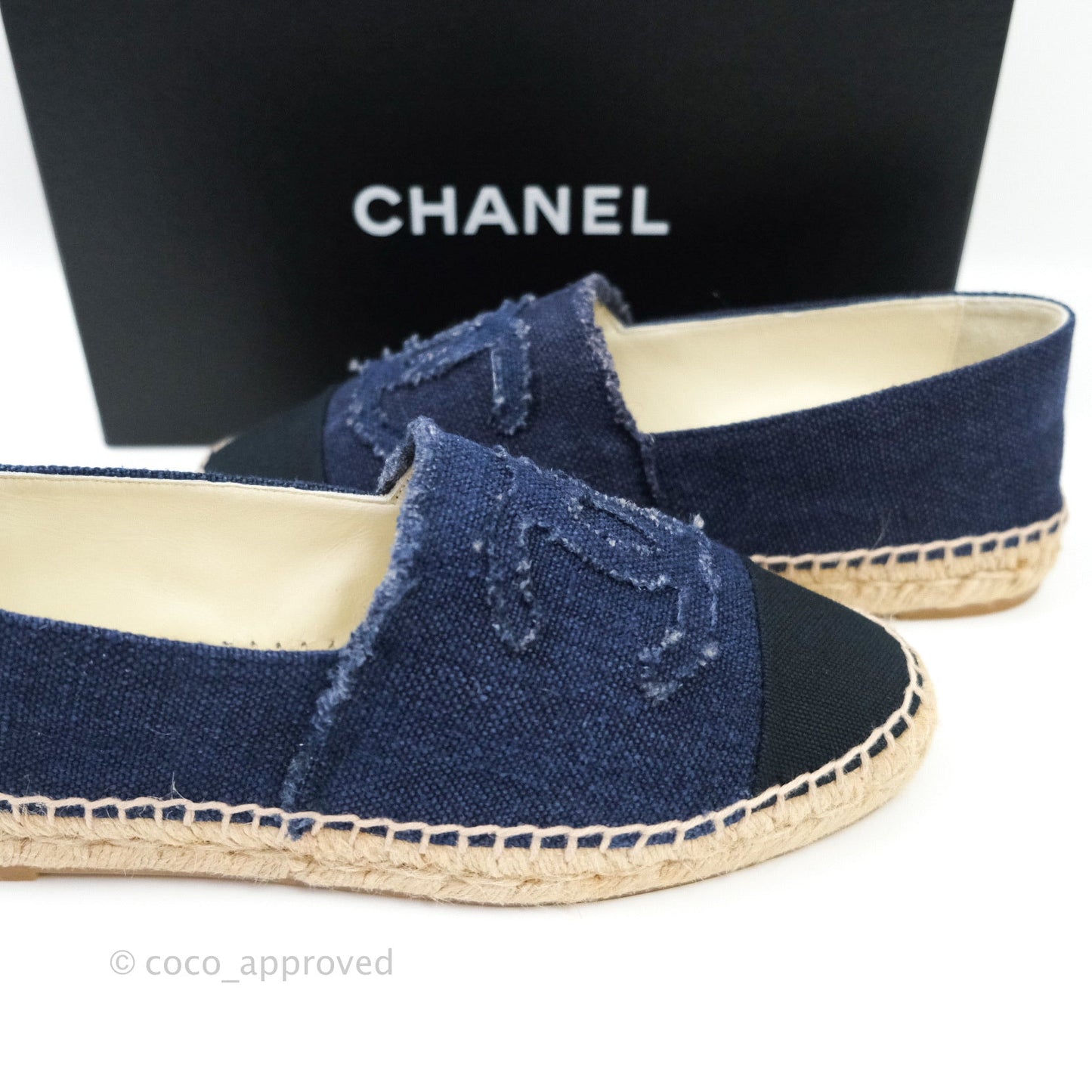 Chanel Espadrille Navy Black Tweed Size 39
