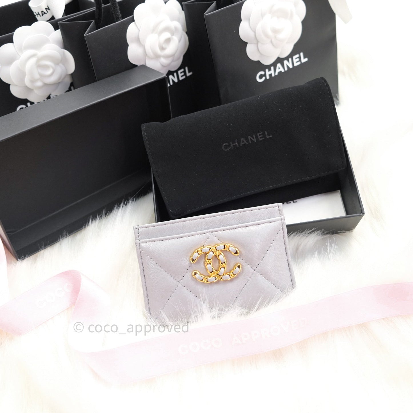Chanel 19 Quilted Grey Flat Card Holder
