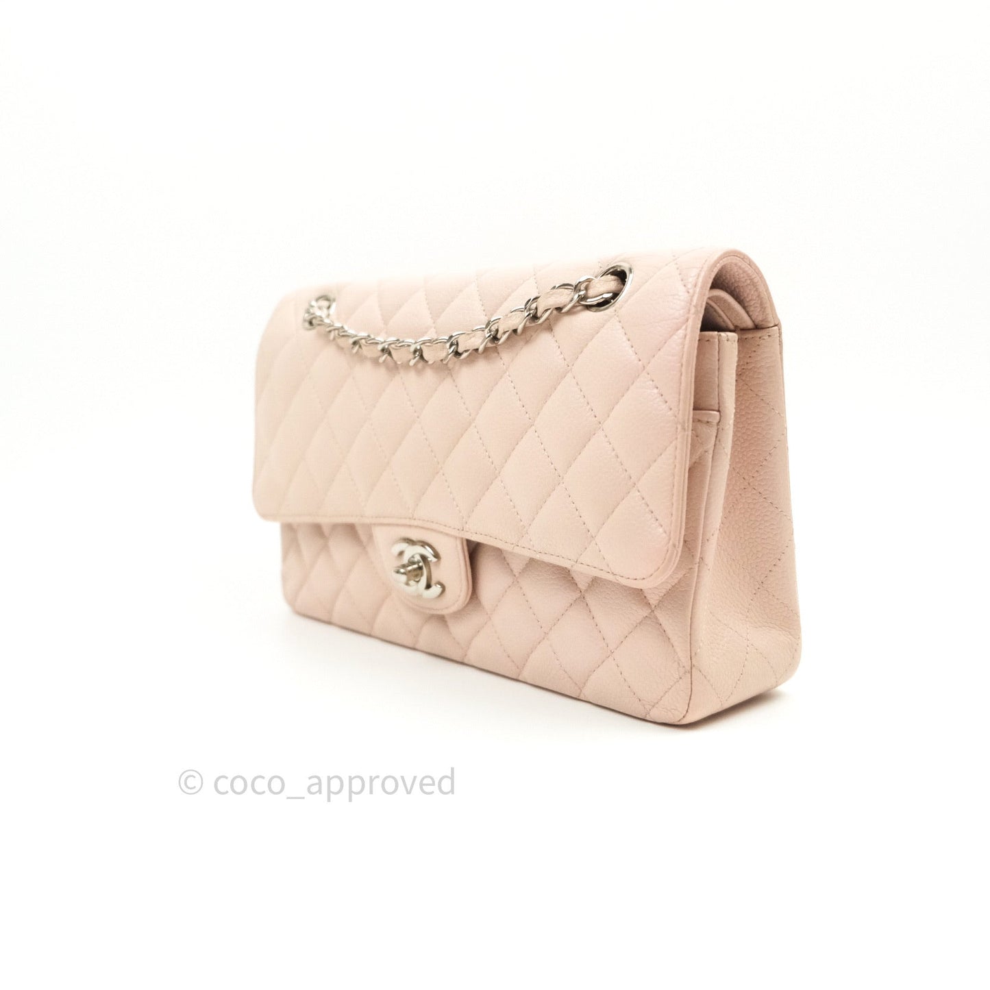 Chanel Classic M/L Medium Double Flap Sakura Pink Caviar Silver Hardware