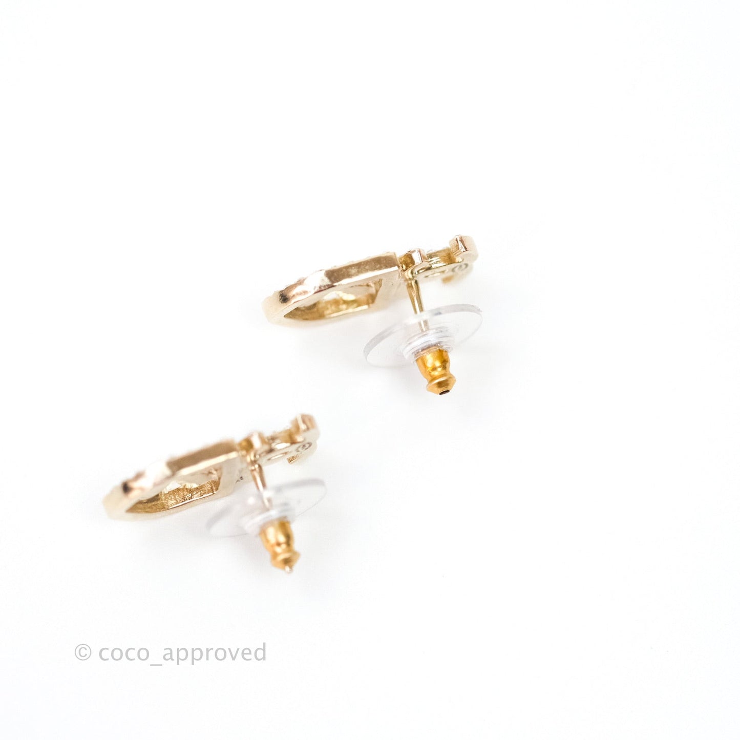 Chanel Crystal CC Clover Earrings Gold 20B