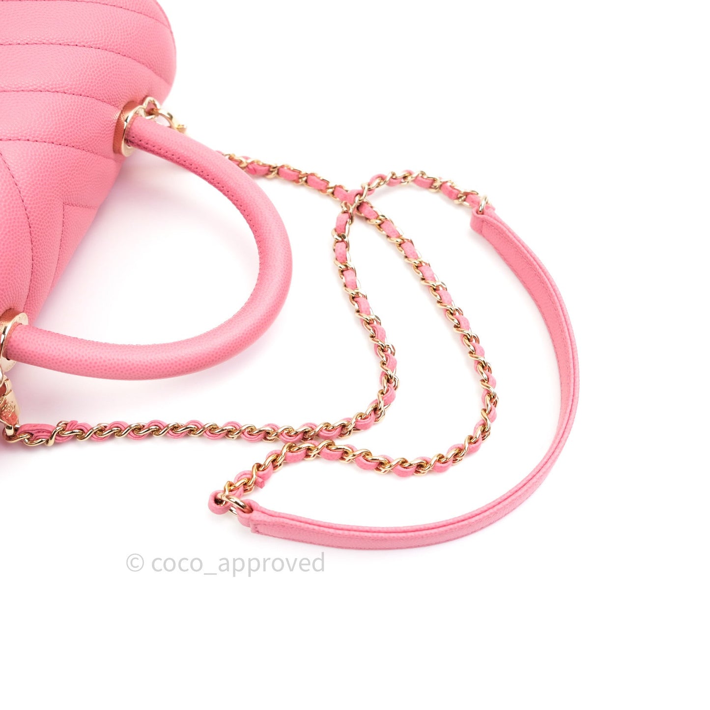 Chanel Mini Coco Handle Chevron Pink Caviar Quilted Gold Hardware