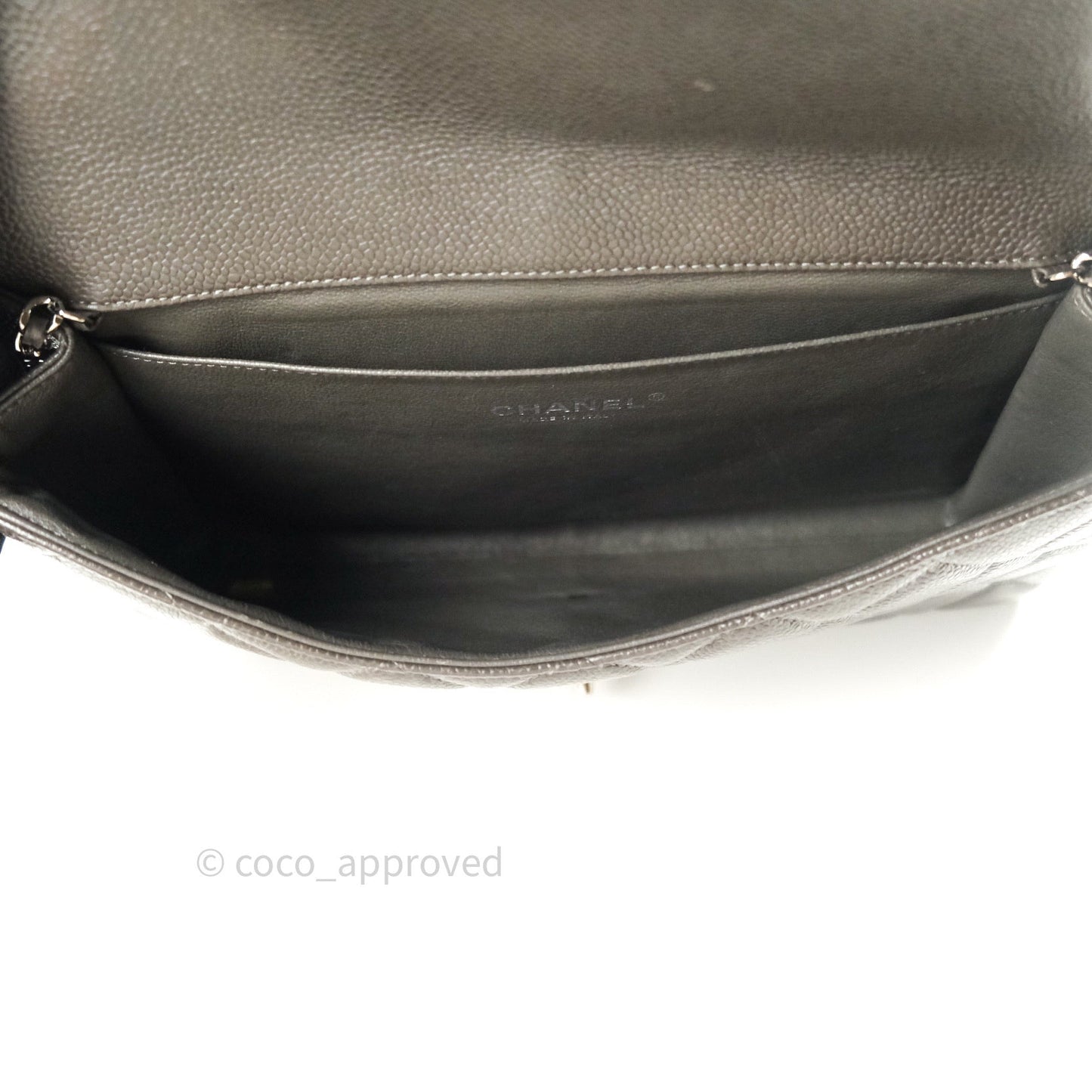 Chanel Quilted Clutch with Chain Dark Grey Caviar Leather Silver Hardware