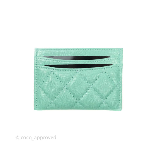 Chanel Quilted Classic Mint Caviar Gold Hardware Flat Card Holder
