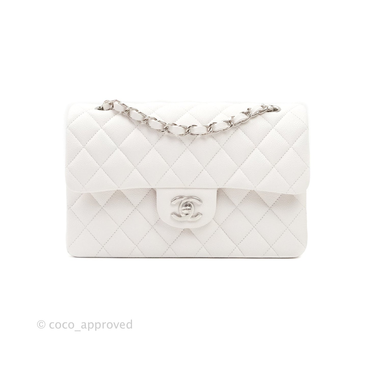 Chanel Classic Small S/M Flap White Caviar Silver Hardware