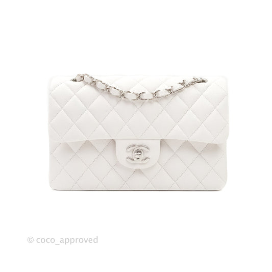 Chanel Classic Small S/M Flap White Caviar Silver Hardware