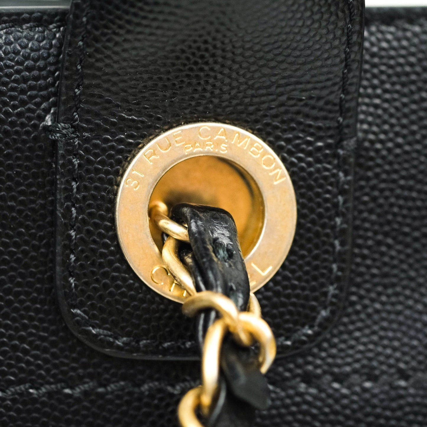 Chanel Small Studded Deauville Tote Black Caviar Gold Hardware