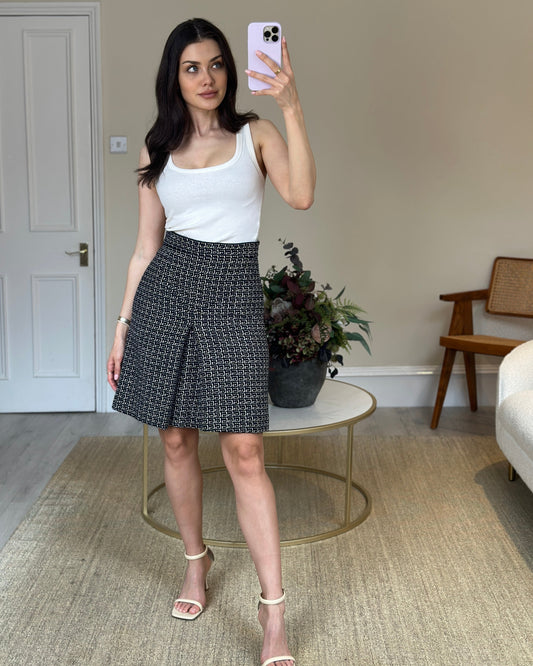 Luxury Gucci Navy and White Logo Printed Wool Skirt Size IT 40 (UK 8)