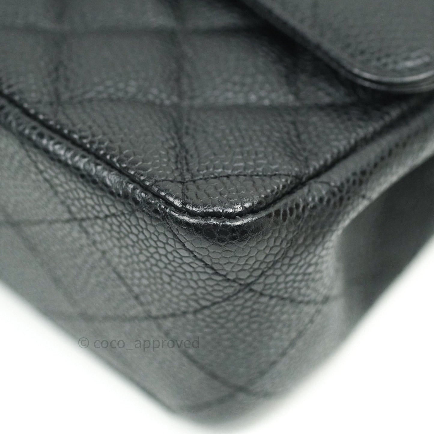 Chanel Quilted M/L Medium Double Flap Bag Black Caviar Silver Hardware