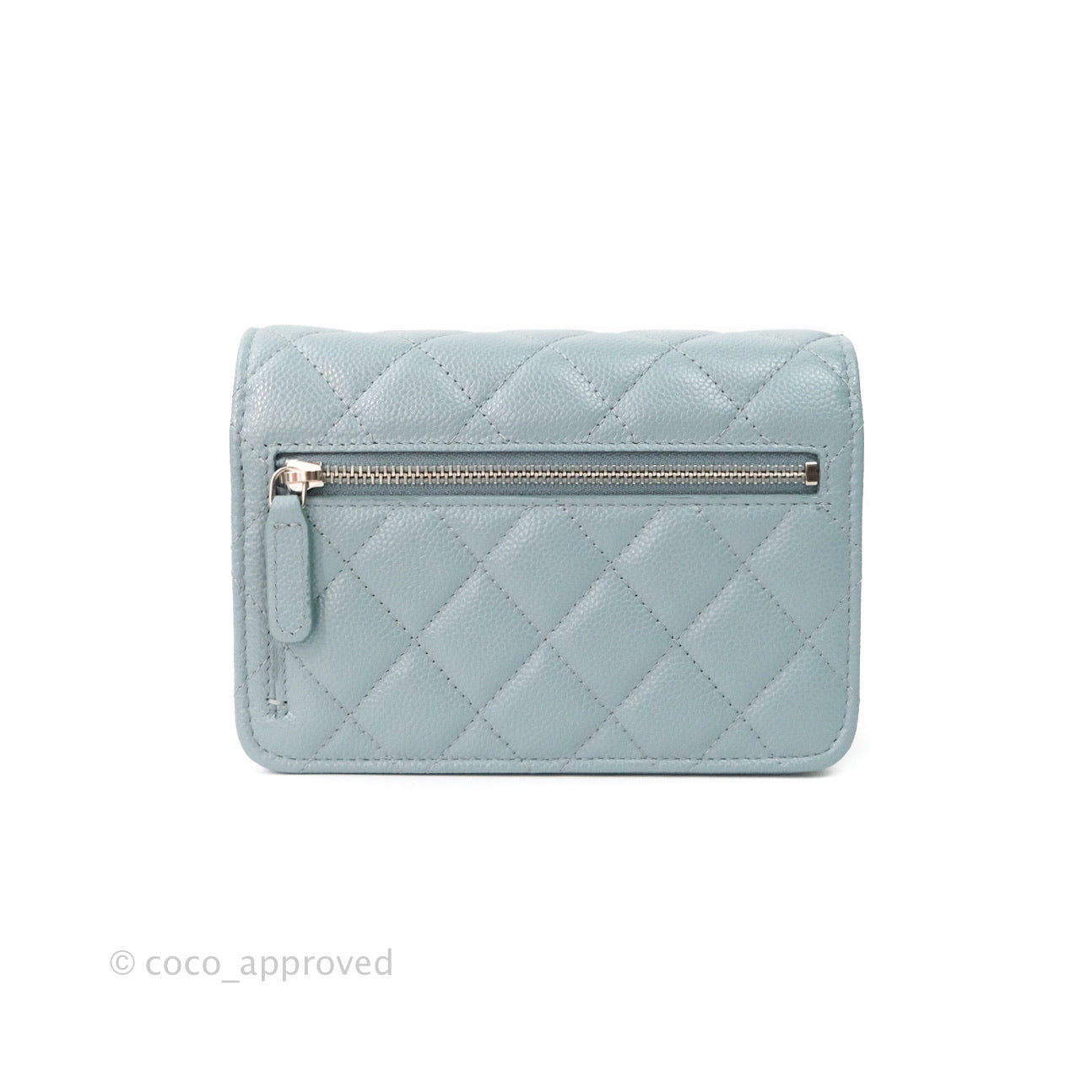 Chanel Quilted Mini Wallet on Chain WOC Blue Grey Caviar Silver Hardware 20B