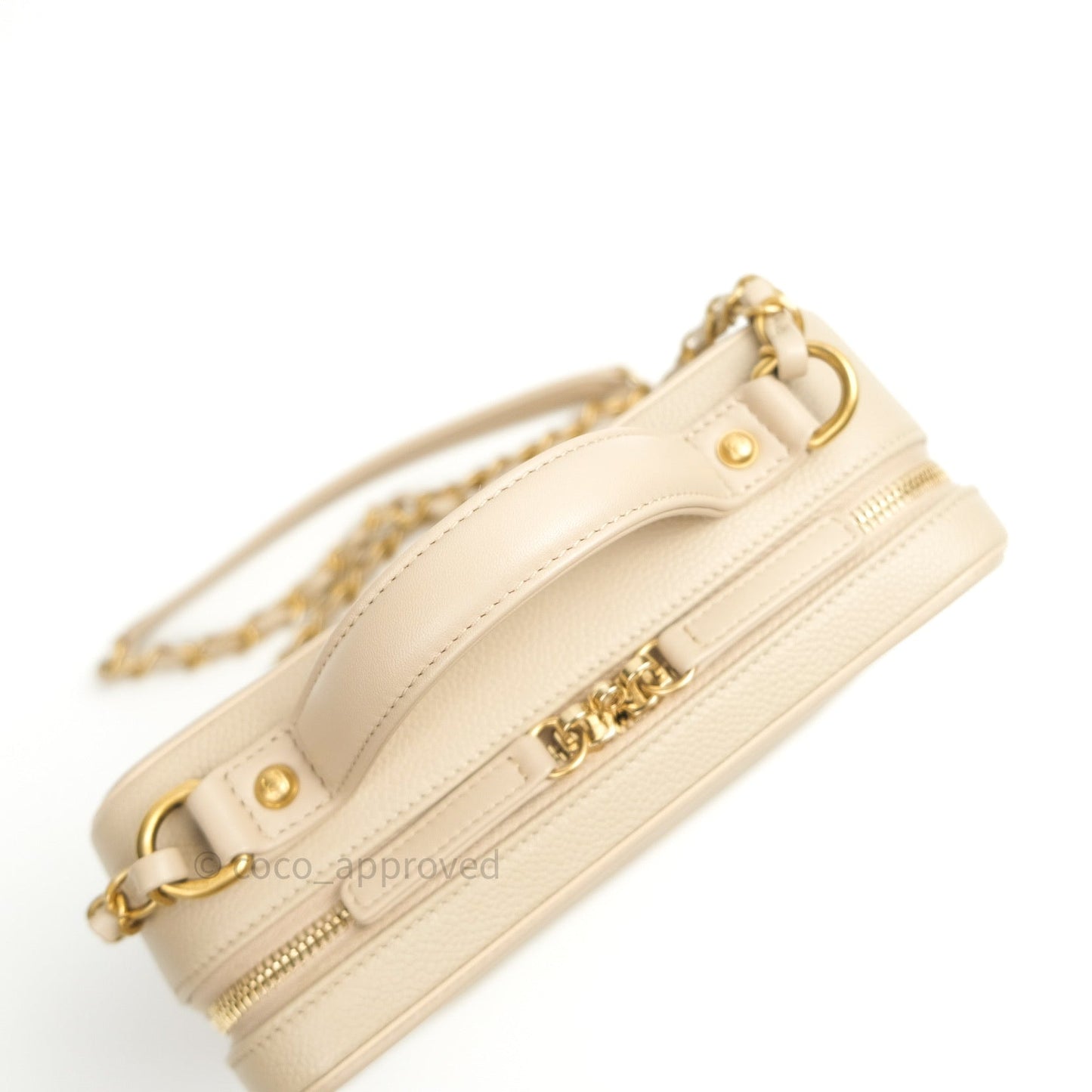 Chanel Quilted Medium CC Filigree Vanity Case Light Beige Caviar Gold Hardware