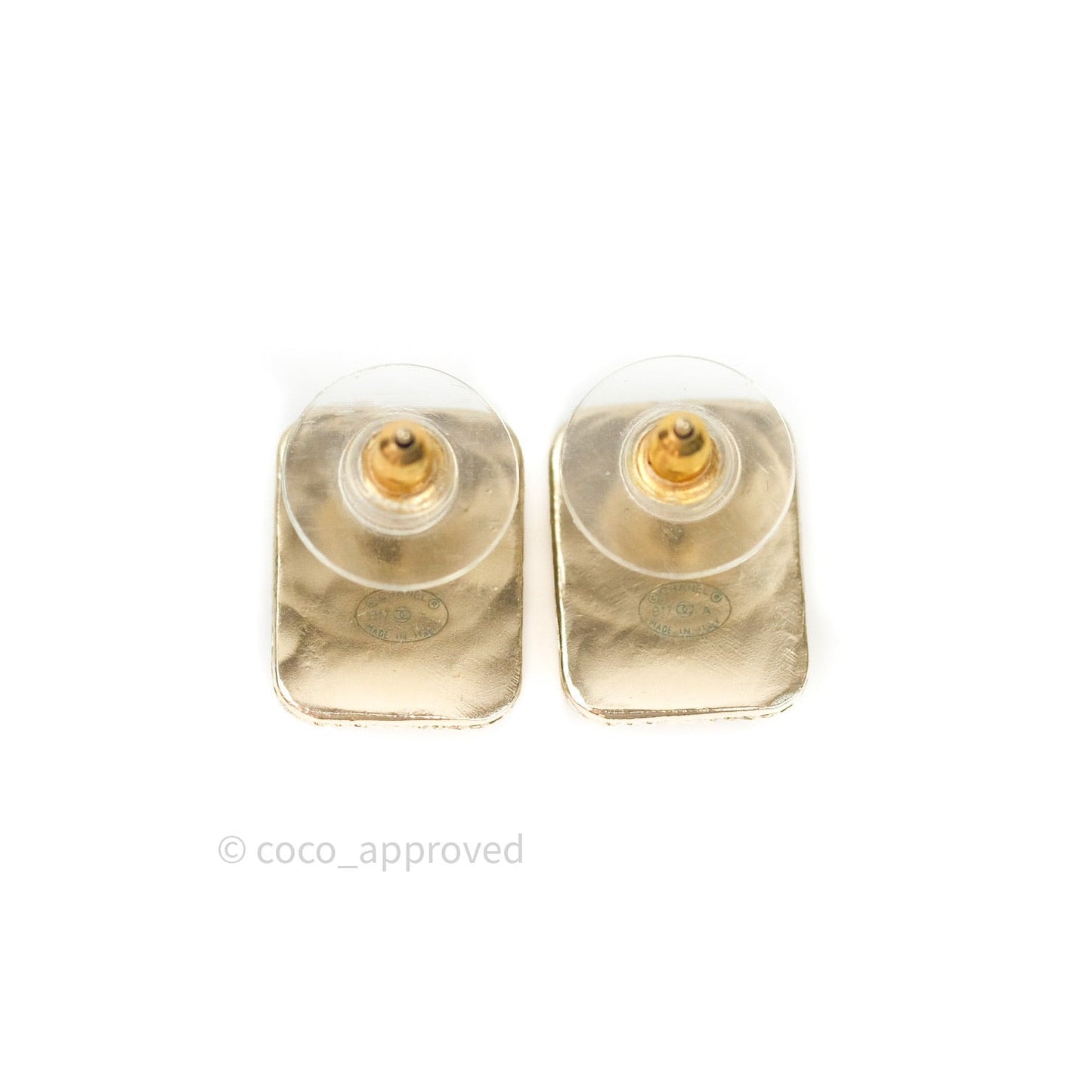 Chanel Enamel Square CC Earrings Gold Dark Red