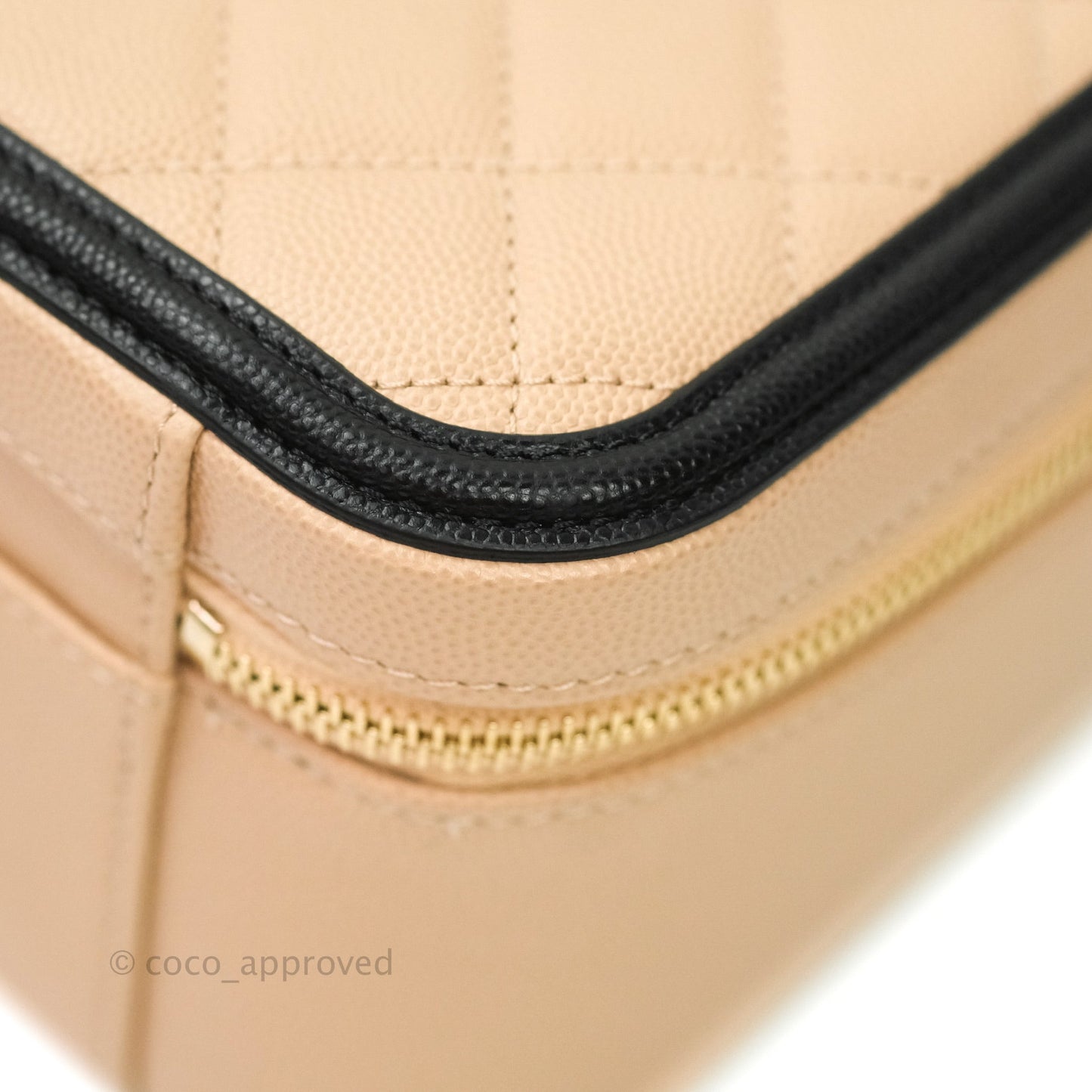 Chanel Quilted Large CC Filigree Vanity Case Beige Black Caviar
